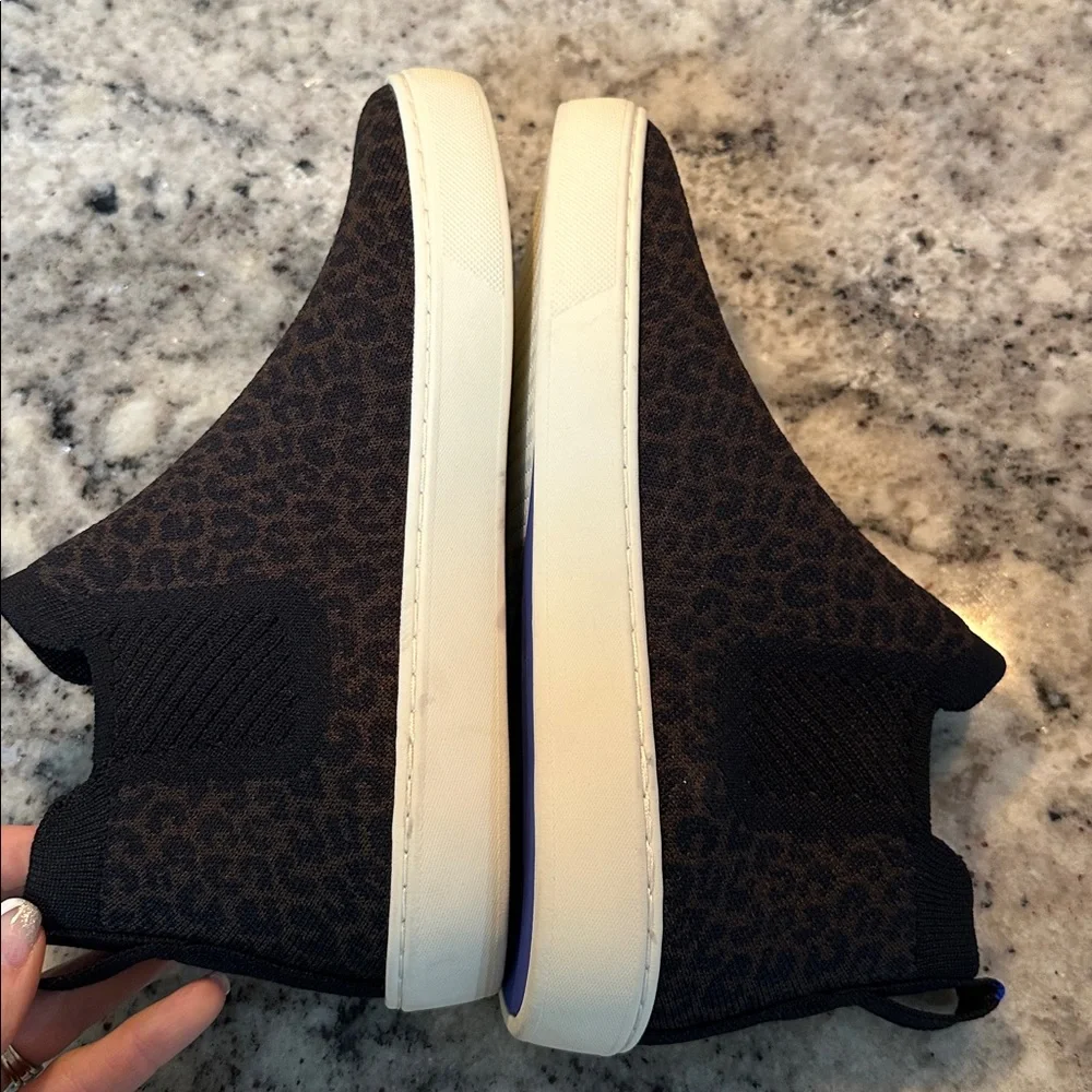 Rothy's Black and Brown leopard Knit Slip-Ons